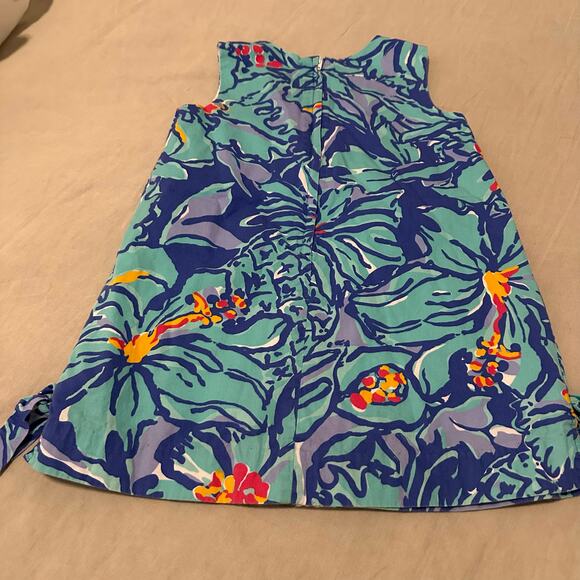 Lilly Pulitzer Girls Little Lilly Classic Shift Dress Blue Teal Size 4 Tropical - Picture 2 of 6
